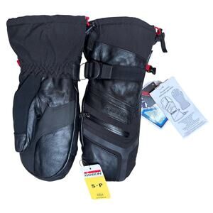 Karbon Unisex Black Leather Thermolite Hipora Ski Snowboard Mittens Size S NWD